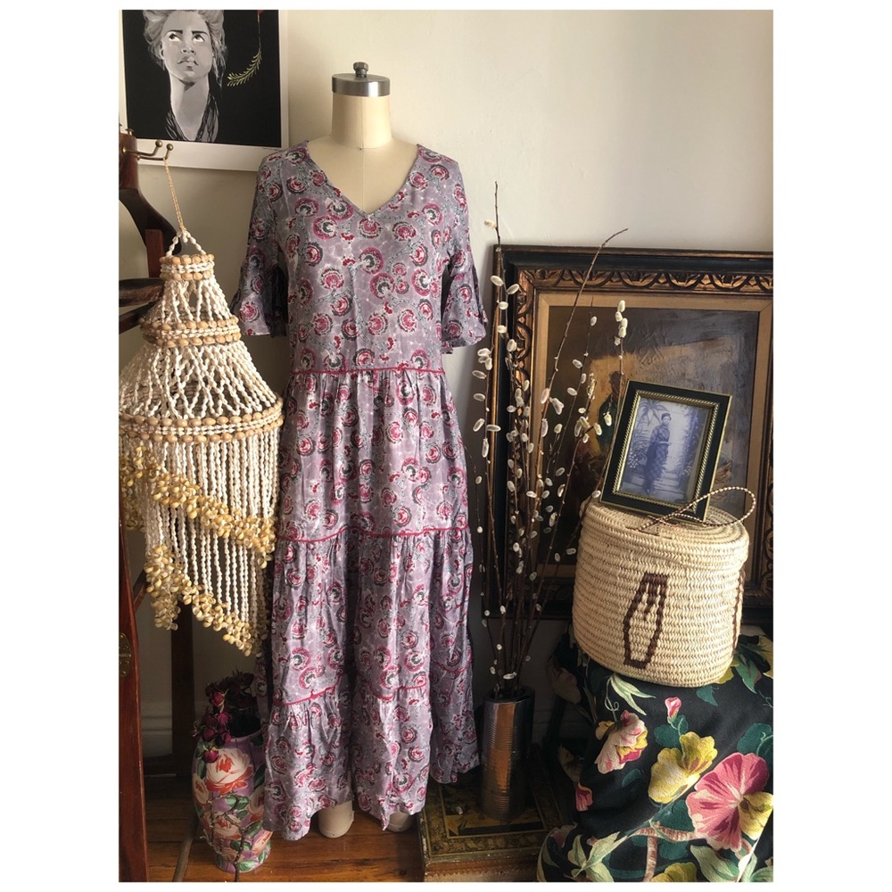 Vajor Wine Maxi Batik dress print made in India - Picture 1 of 16